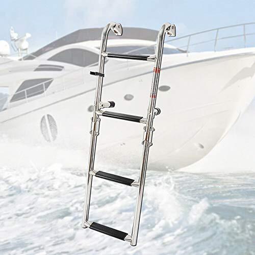 Edelstahl Badeleiter Bootsleiter 4 Stufen Klappbar Boot Leiter Faltbare Tragfähigkeit 300 Pfund zum Einhängen von kangten