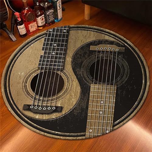 3D-gedruckte Gitarre runder Bereich Teppich runder Teppich weicher Rutschfester waschbarer Matte niederfloriger Teppich für Wohnzimmer-Schlafzimmerdekoration von keephen