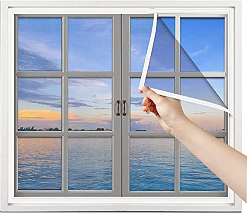 Fliegengitter Fenster 50x110cm(19.8x43.3in) Transparentes Fliegengitter Fenster Universell Insektenschutznetz mit Kein Bohren für Fenster Fliegengitter Weiß von kegeles