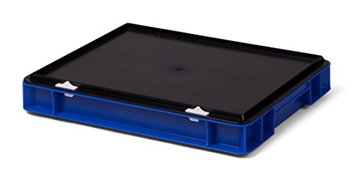 Euro-Transport-Stapelbox/Lagerbehälter, blau, mit schwarzem Verschlußdeckel, 400x300x61 mm (LxBxH), Wände u. Boden geschlossen, aus PPN von keine Angabe