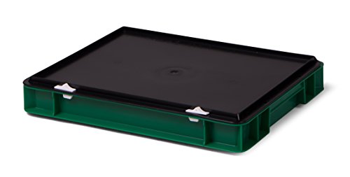 Euro-Transport-Stapelbox/Lagerbehälter, grün, mit schwarzem Verschlußdeckel, 400x300x61 mm (LxBxH), Wände u. Boden geschlossen, aus PPN von keine Angabe