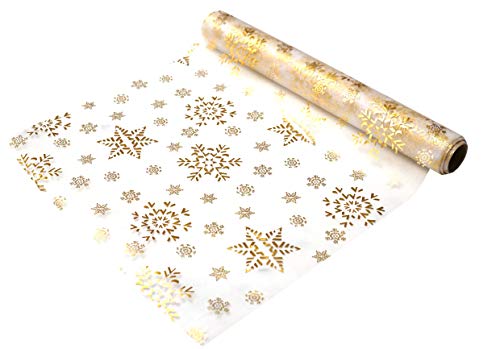 khevga 5 Meter Tischläufer Tischband Tischrolle Organza Weihnachten in Gold Silber 5 Meter x 0.36 m von khevga