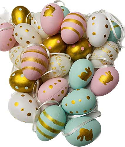 khevga Deko Ostern: Osterdekoration Ostereier mit Band zum Aufhängen Violett Lila im Set (24er Set Lila Gold Mint) von khevga