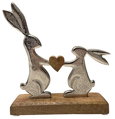 khevga Osterdeko Deko-Figur Osterhase Mango-Holz Metall Silber (19 x 20 x 5) von khevga