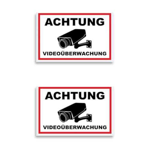 2 Stück Achtung Videoüberwachung Schild mit Selbstklebend Warnschild für Kameraüberwachung 15cm x 20cm, Gebürstetes Aluminium Aufkleber Videoüberwachung von kingsea