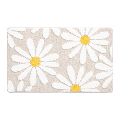 kingsea 40x60cm Daisy Rug Bath Floor Mat, Badematte rutschfest Waschbar Badematte Gänseblümchen, Water Absorbent Mat, Weiche Badematte for Shower Tub Side & Kitchen Door von kingsea