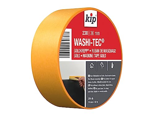 Kip Präzises Maler-Kreppband, 36 mm x 50 m, zum Malen und Dekorieren, rasiermesserscharfe Linien, Washi, Gold von kip