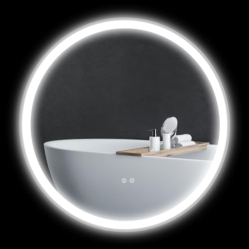 kleankin Badezimmerspiegel, Badspiegel mit LED Beleuchtung, Ø 80 cm Leuchtspiegel mit Touch-Schalter, Memory-Funktion, kein Beschlagen, Wandspiegel mit Alurahmen von kleankin