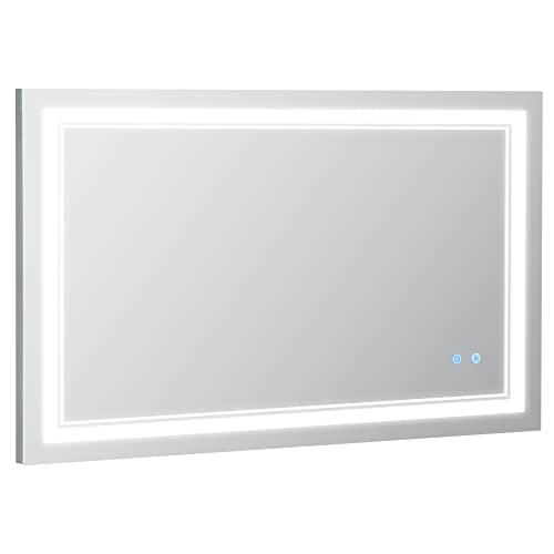 kleankin Badspiegel, Badezimmerspiegel mit LED-Beleuchtung, Wandspiegel mit Touchschalter, 3 Lichtfarben, Lichtspiegel IP44 Wasserdicht, 100 x 60 cm von kleankin