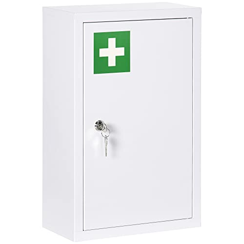 kleankin Medizinschrank, Apothekerschrank mit 3 Schichten, Abschließbarer Arzneischrank, Medikamentenschrank mit 2 Schlüsseln, Wand-Medizinbox, Stahl, Weiß, 30 x 14 x 46 cm von kleankin