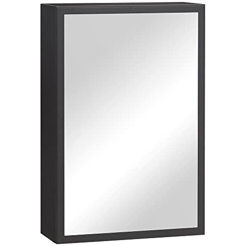 kleankin Spiegelschrank, Badspiegelschrank mit 3 Schichten, Hängeschrank mit Spiegel, Wandschrank für Badezimmer, Schlafzimmer, Edelstahl, Schwarz, 40 x 15 x 60 cm von kleankin