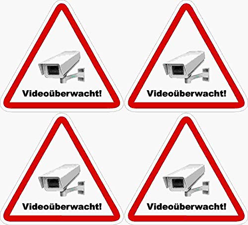 Kleberio® 4 Selbstklebender PVC Aufkleber Warnschild 52 x 47 mm !! KLEIN !! - Videoüberwachung - Piktogramm Hinweis Aufkleber von kleberio