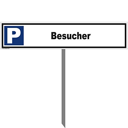 Kleberio® Parkplatz Schild 52 x 11 cm - Besucher - mit Einschlagpfosten 1 Meter (100cm) und Montagematerial stabile Aluminiumverbundplatte von kleberio