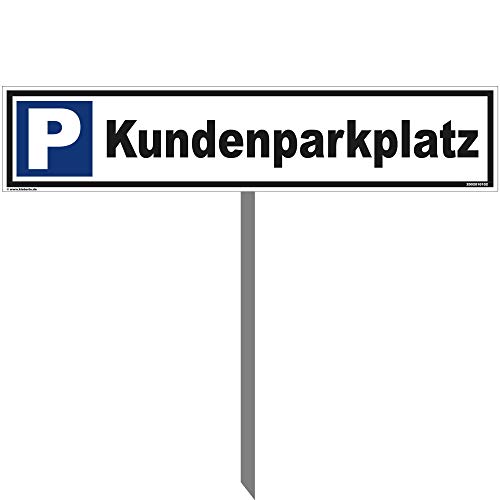 Kleberio® Parkplatz Schild 52 x 11 cm - Kundenparkplatz - mit Einschlagpfosten 0,75 Meter (75cm) und Montagematerial stabile Aluminiumverbundplatte von kleberio