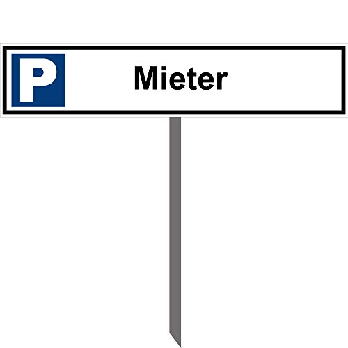 Kleberio® Parkplatz Schild 52 x 11 cm - Mieter - mit Einschlagpfosten 0,75 Meter und Montagematerial stabile Aluminiumverbundplatte von kleberio