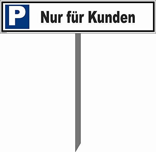 Kleberio® Parkplatz Schild 52 x 11 cm - Nur für Kunden - mit Einschlagpfosten 0,75 Meter (75cm) und Montagematerial stabile Aluminiumverbundplatte von kleberio