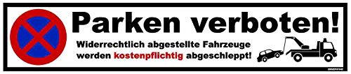 Kleberio® Parkplatz Schild 52 x 11 cm - Parken verboten! - stabile Aluminiumverbundplatte von kleberio