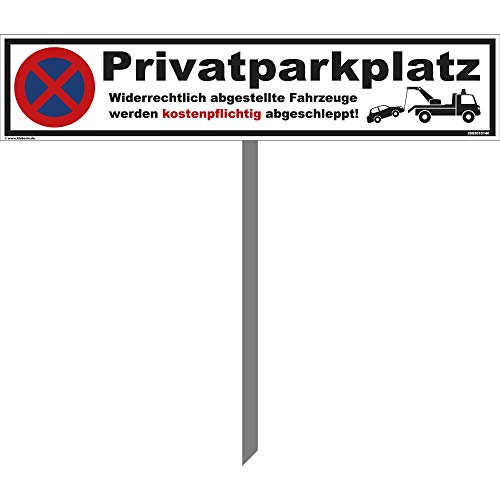 Kleberio® Parkplatz Schild - Privatparkplatz - 52 x 11 cm mit Pfosten (0,75 Meter), Parken verboten, Privatgrundstück, Verbotsschilder, Privat, Parkplatzschilder, Parkverbot, Parkschilder von kleberio