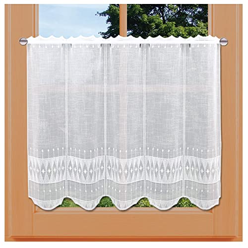 Scheibengardine Alea Plauener Spitze in weiß Feenhaus-Gardine in Käseleinen-Optik moderner Scheibenhänger 55 x 80 cm von kollektion MT