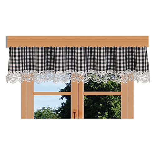 kollektion MT Querbehang Hannah in schwarz-weiß kariert passend zu Dekoschal-Set Hannah hochwertiges Landhaus-Design mit Echter Plauener Spitze 30 x 120 cm von kollektion MT