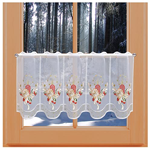 kollektion MT Winterliche Scheibengardine Weihnachtskerze Plauener Spitze Scheibenhänger Adventsdeko 30 x 80 cm von kollektion MT