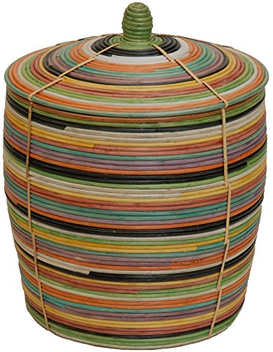 Bunter Flechtkorb, Aufbewahrungskorb aus Rattan/Allzweck-Korb Afrika-Stil mit Deckel/Schlangenkorb Bunt (Klein) von Korb-Outlet