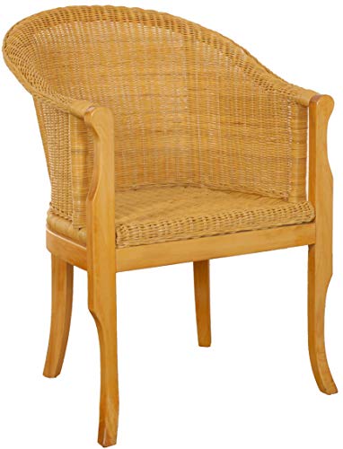 korb.outlet Rattan-Sessel mit Holzbeinen, Sessel aus echtem Rattan - Rattanstuhl Club (Honig, ohne Polster) von Korb-Outlet