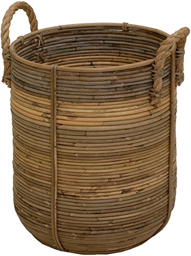 Retro-Design Dekokorb/Handtuch-Korb Bad/Tragekorb für Spielzeug/Aufbewahrungskorb mit Seil-Griffen/Flechtkorb aus Natur Rattan Grau/Holzkorb, Korb Box Henkel Aufbewahrung (Mittel) von Korb-Outlet