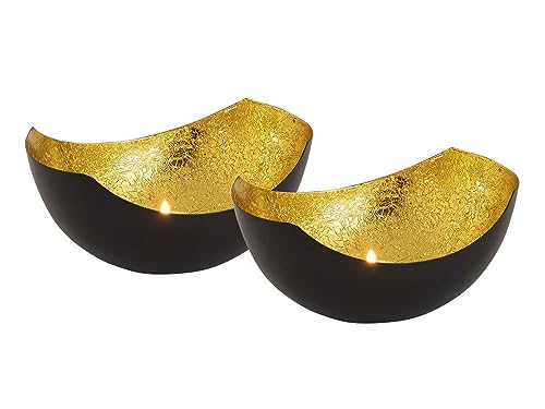 Kerzenhalter Set 2-teilig Teelichthalter Love Schalenform schwarz matt innen vergoldet von kreatives Wohnen