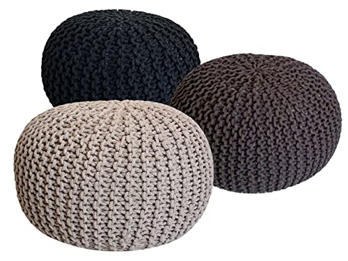 Set 3 Stück Ø 55 cm Strickhocker Sitzhocker Hocker Bodenkissen Grobstrick-Optik anthrazit & braun & beige Pouf von kreatives Wohnen