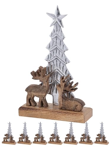 kreatives Wohnen Weihnachtsbaum mit Hirschen 20x31cm Masterbox 8-teilig Weihnachtsdeko Aluminium von kreatives Wohnen