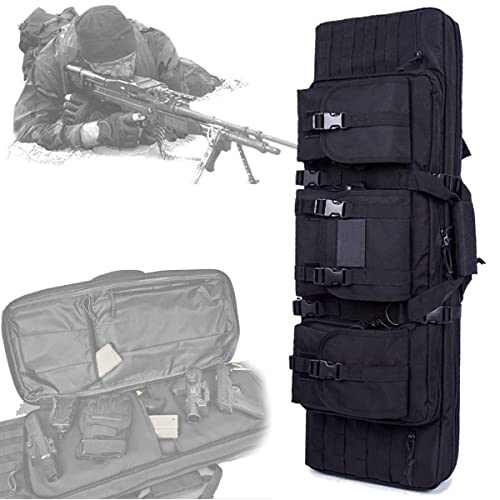 kubeier Gewehrtasche 2 langwaffen, Lange Jagdtasche, 37/42/47/55 Zoll Waffentasche Gun Bag Futteral Gewehrtasche mit Doppelfach & 3 Große Zubehör Beutel für Jagd Schießstand Sport,Black-55in/140cm von kubeier