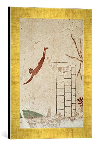 Gerahmtes Bild von 5. Jahrhundert v.Chr Taucher beim Sprung/griech.Malerei, Kunstdruck im hochwertigen handgefertigten Bilder-Rahmen, 30x40 cm, Gold Raya von kunst für alle