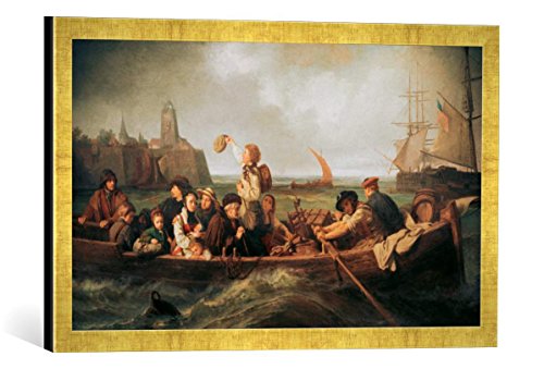 Gerahmtes Bild von Antonie Volkmar Abschied der Auswanderer, Kunstdruck im hochwertigen handgefertigten Bilder-Rahmen, 60x40 cm, Gold Raya von kunst für alle