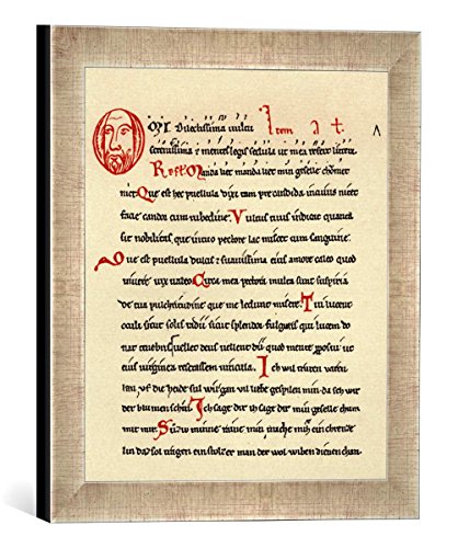 Gerahmtes Bild von Buchmalerei Carmina Burana/Textseite/um 1250", Kunstdruck im hochwertigen handgefertigten Bilder-Rahmen, 30x30 cm, Silber Raya von kunst für alle