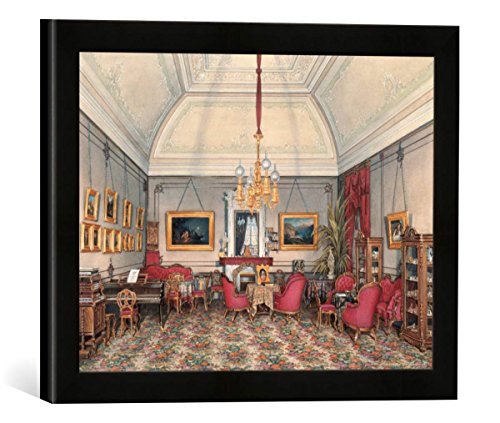 Gerahmtes Bild von Eduard Petrowitsch Hau St.Petersburg, Wohnzimmer/E.P.Hau, Kunstdruck im hochwertigen handgefertigten Bilder-Rahmen, 40x30 cm, Schwarz matt von kunst für alle