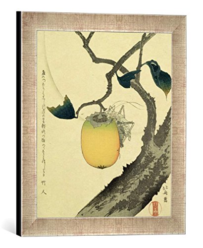Gerahmtes Bild von Katsushika Hokusai Moon, Persimmon and Grasshopper, 1807", Kunstdruck im hochwertigen handgefertigten Bilder-Rahmen, 30x40 cm, Silber Raya von kunst für alle