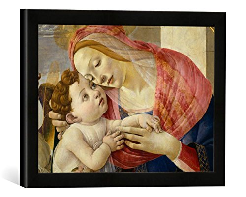 Gerahmtes Bild von Sandro Botticelli Maria mit Kind und Engeln, Kunstdruck im hochwertigen handgefertigten Bilder-Rahmen, 40x30 cm, Schwarz matt von kunst für alle