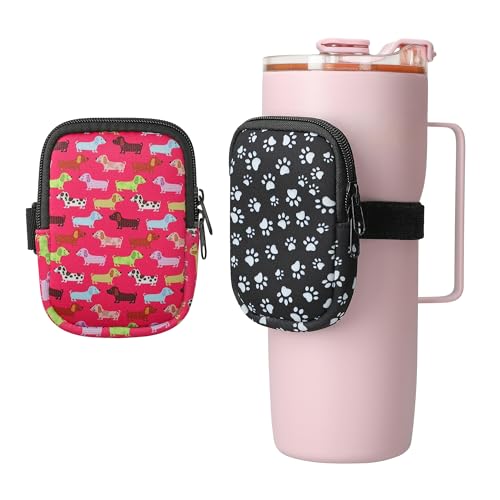 kwmobile 2x Neopren Tasche für Tumbler Trinkflasche - Tragetasche für Flaschen - Kleine Schutztasche mit Reißverschluss und Gummiband - Taschenmuster - Rosa Schwarz Weiß von kwmobile