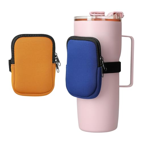 kwmobile 2X Neopren Tasche für Tumbler Trinkflasche - Tragetasche für Wasserflaschen - Kleine Schutztasche mit Reißverschluss und Gummiband - Blau Orange von kwmobile
