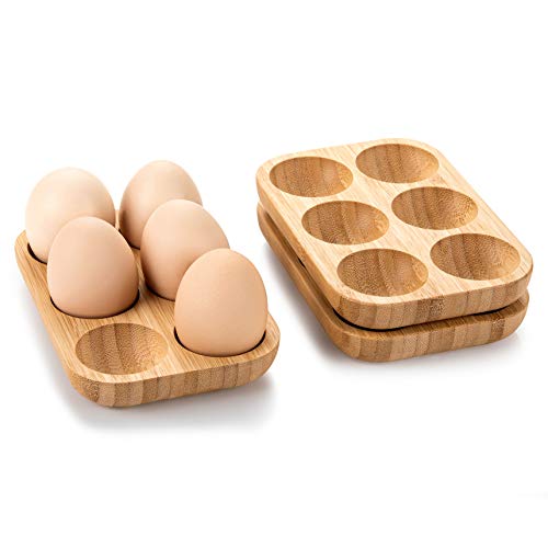 Mini-Bambus-Tablett-Set mit 18 Eierlöchern, 3 kleine Regale, hochwertiger rustikaler Holz-Eierhalter, verwendbar im Küchenkühlschrank oder Arbeitsplatte, 3 Stück von laboos