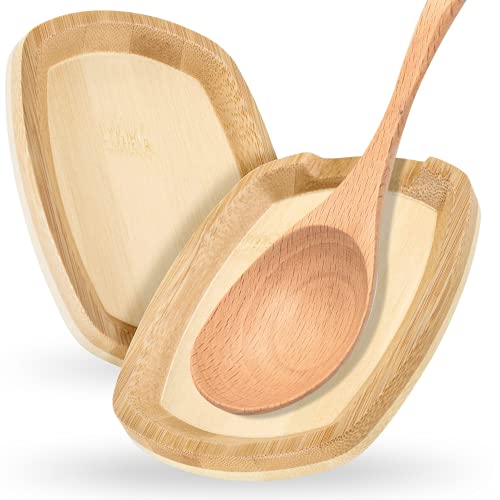 Premium Bambus Löffelablage | natürliches Holz Löffelhalter für alle Arten von Löffeln, Pfannenwendern, Schöpflöffeln, Teelöffel und Kochutensilien | Verhindert Unordnung in Ihrer Küche oder Esszimmer von laboos
