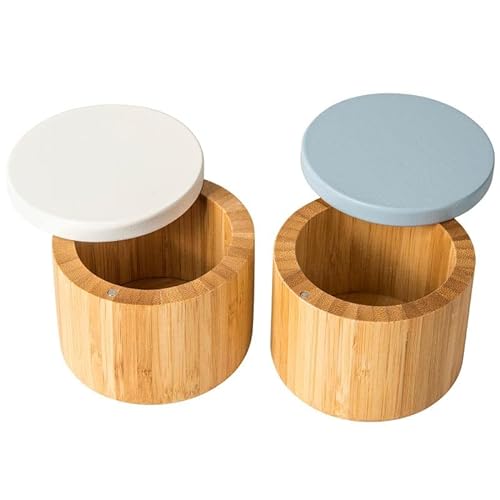 laboos Salz- und Gewürzbox aus Bambus mit zweifarbigem Magnetdeckel, Holz-Salzkeller, für Küche und Büro, 2 Stück von laboos