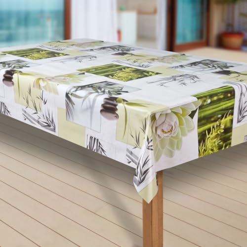 Wachstuch-Tischdecke Wachstischdecke Tischwäsche Abwaschbar Wachstuchdecke G11, Muster:Blumen Weiss-grün, Größe:140x500 von laro
