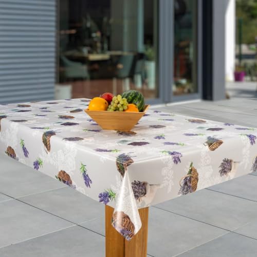 laro Wachstuch-Tischdecke Abwaschbar Garten-Tischdecke Wachstischdecke PVC Plastik-Tischdecken Eckig Meterware Wasserabweisend Abwischbar, Muster:Provence - Lavendelkorb, Größe:118x160 von laro