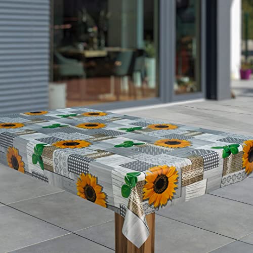 laro Wachstuch-Tischdecke Abwaschbar Garten-Tischdecke Wachstischdecke PVC Plastik-Tischdecken Eckig Meterware Wasserabweisend Abwischbar, Muster:Sonnenblumen Gelb Grau Grün, Größe:80x80 von laro