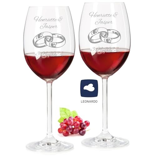 Weingläser mit Gravur als Hochzeitsgeschenk – Personalisierte Weingläser – Geschenke für Paare – Rotwein – Ringe von laser-diele