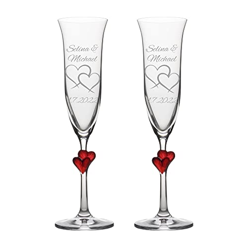laser-diele Sektgläser mit Gravur - Geschenk zur Hochzeit - Personalisierte Sektgläser – Geschenke für Paare – L'Amour (Zwei Herzen) von laser-diele