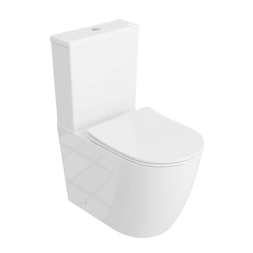 LAVITA Einteilige Stand-WC mit eingebautem Spülkasten NAUTILIUS WHITE | Komplett-Set | WC deckel mit Absenkautomatik | Keramik Toilette Spülrandlos | Toilettenschüssel | Toilettenbecken Stehend von lavita