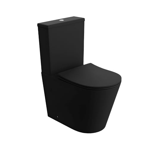LAVITA Einteilige Stand-WC mit eingebautem Spülkasten NEPTUN BLACK | Komplett-Set | WC deckel mit Absenkautomatik | Keramik Toilette Spülrandlos | Toilettenschüssel | Toilettenbecken Stehend von lavita